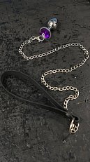 Анальная втулка Crazy Handmade малая металлическая серебристая с поводком