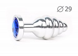 Анальная втулка Silver Plug small серебристая c синим кристаллом