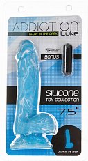 Фаллоимитатор Addiction Luke светящийся синий 19 см с вибропулей